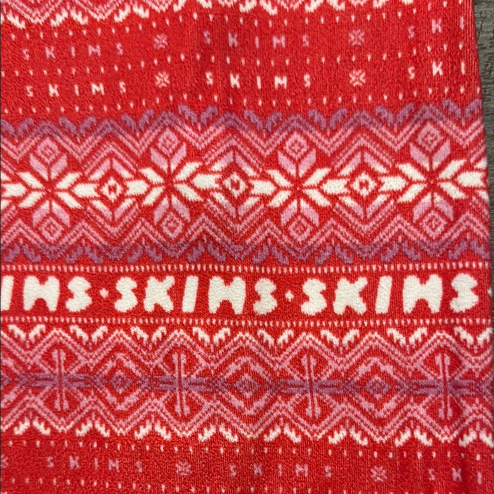 SKIMS Logo Plush Pointelle Footless Romper in Red Fair Isle Print - Picture 7 of 12